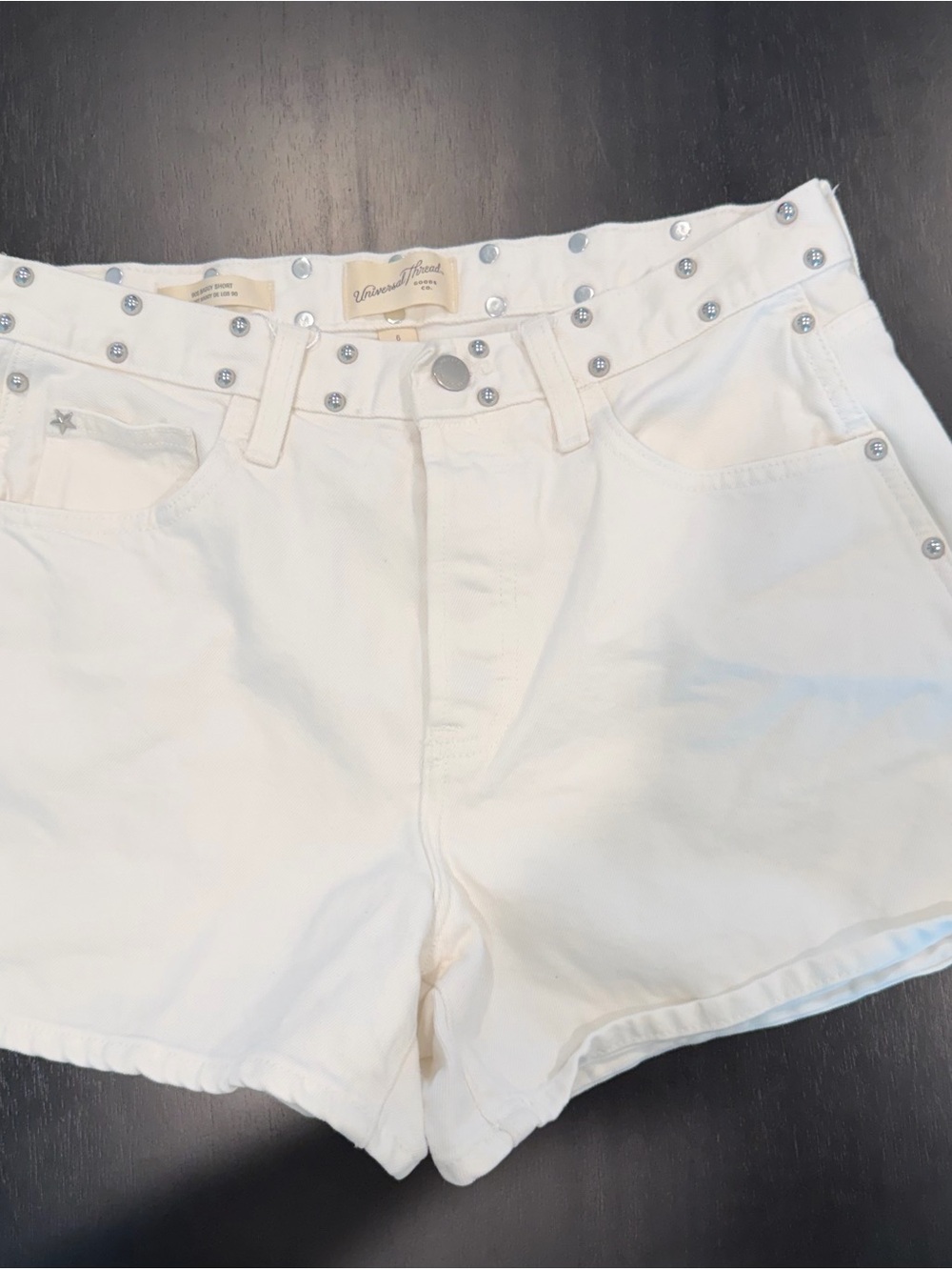 Universal Thread White Denim High-Rise Shorts with Silver Studs